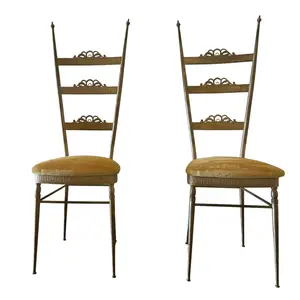 Pair of Italian Brass Mid Century Ladder Back Chiavari Chairs