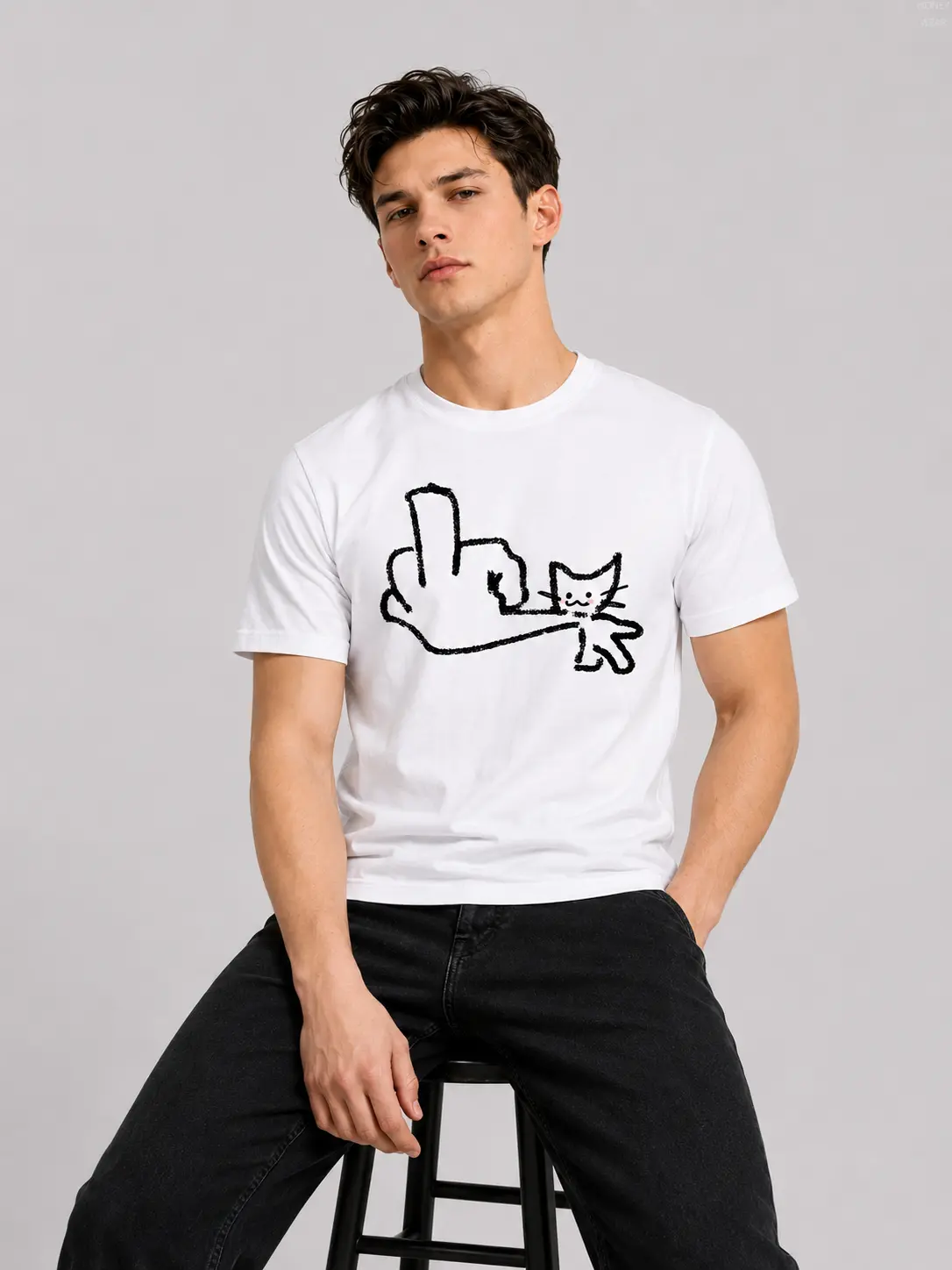 Funny Rude Cat Middle Finger Graphic Tee - Premium 100% Cotton Unisex Streetwear T-Shirt - Sarcastic Cat Lover Gift