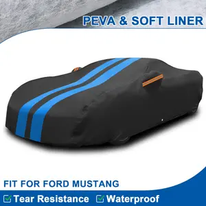 Custom Fit Car Cover for Ford Mustang Waterproof All-Weather Protection Soft Cotton Liner Windproof UV Resistant with Storage Bag Full Protection Outdoor Car Cover