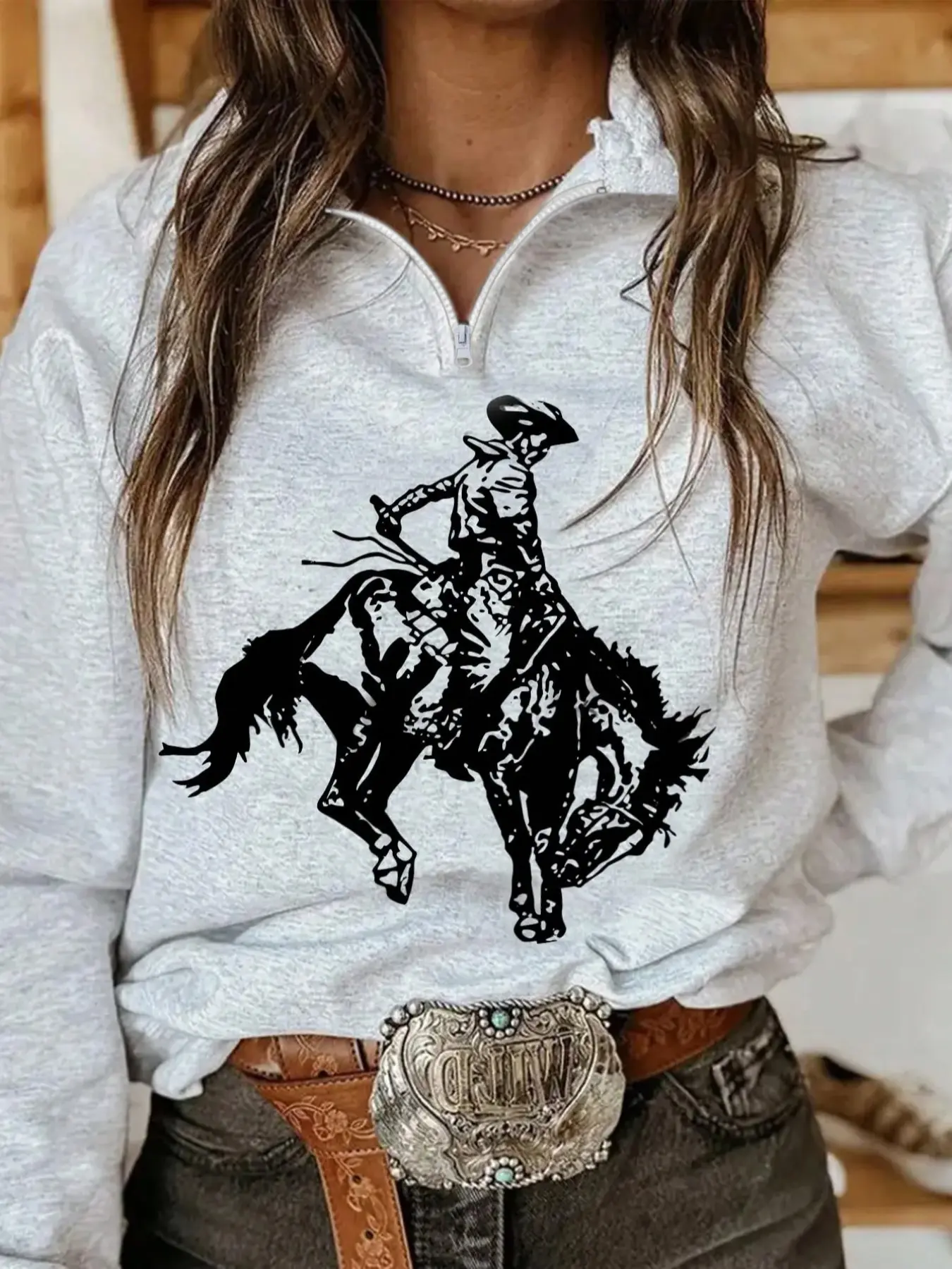 Women's Half-Zip Pullover Sweater, Thick Long Sleeve Casual Top, Loose-Fit Drop Shoulder Design, Ideal for Spring & Fall