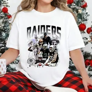 Collage Graphic T-Shirt for Men Women, Vintage Raiders Football Oversized 100% Cotton Casual Short Sleeve Game Day Tops
