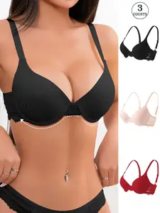 3-Pack Women's Bra Underwear Solid Color Sporty Design Soft and comfortable to wear Gather to prevent sagging Supportive bra Underwire with burst suitable for sports types Running Workout Bras