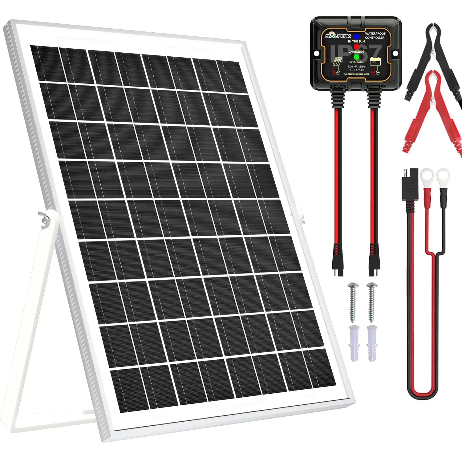 SOLPERK 10W Solar Panel Solar Battery Charger 12V Solar Panel Kit + MPPT Charge Controller, Suitable for Automotive, Motorcycle, Boat, ATV, Marine, RV
