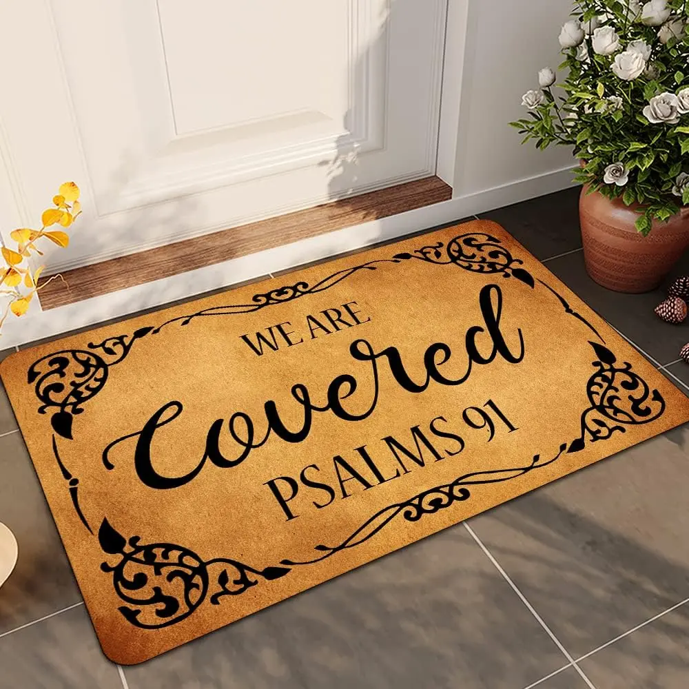 Welcome Mats for Front Door Outdoor Entry We are Covered Psalms 91 Doormat Non Slip Rubber Mat for Home Indoor Farmhouse Funny