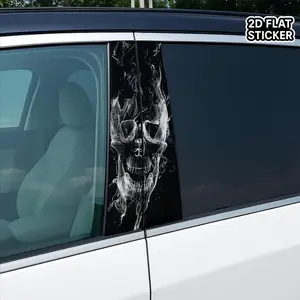 [2D Flat Sticker] 2pcs "Smoky Skull" Car Decal Sticker - Decal For Cars, Unique B-Pillar Exterior Accent, Durable Vinyl Protector, Self-Adhesive, Waterproof, Auto Accessory for Personalized Styling, Car Accessories
