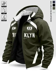 Men's casual hooded jacket with letter print, suitable for everyday outings, sports and fitness, outdoor fishing, mountain climbing, and can be worn throughout the year. Menswear Coats Tops Operator Long Sleeve durable surface Army Green