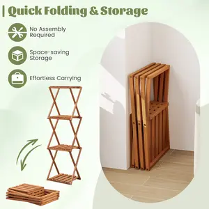 COSTWAY - 4-Tier Folding Plant Rack and Free Standing Shoe Rack