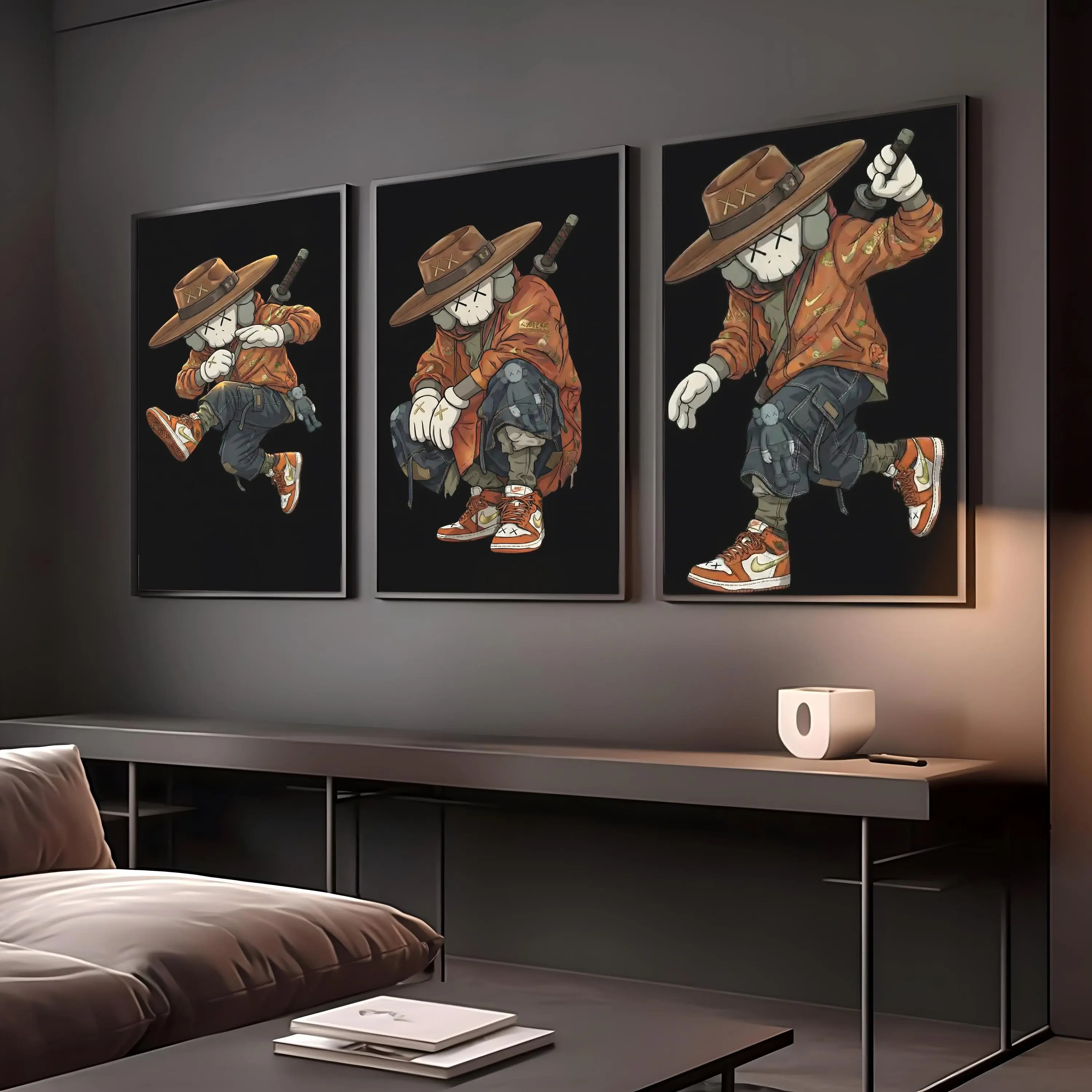 KAWS Graffiti Poster Set of 3,Hypebeast Wall Art,Sneaker Wall Art,KAWS Figure,Minimalist Art,Bedroom Decore,Kung Fu Kaws