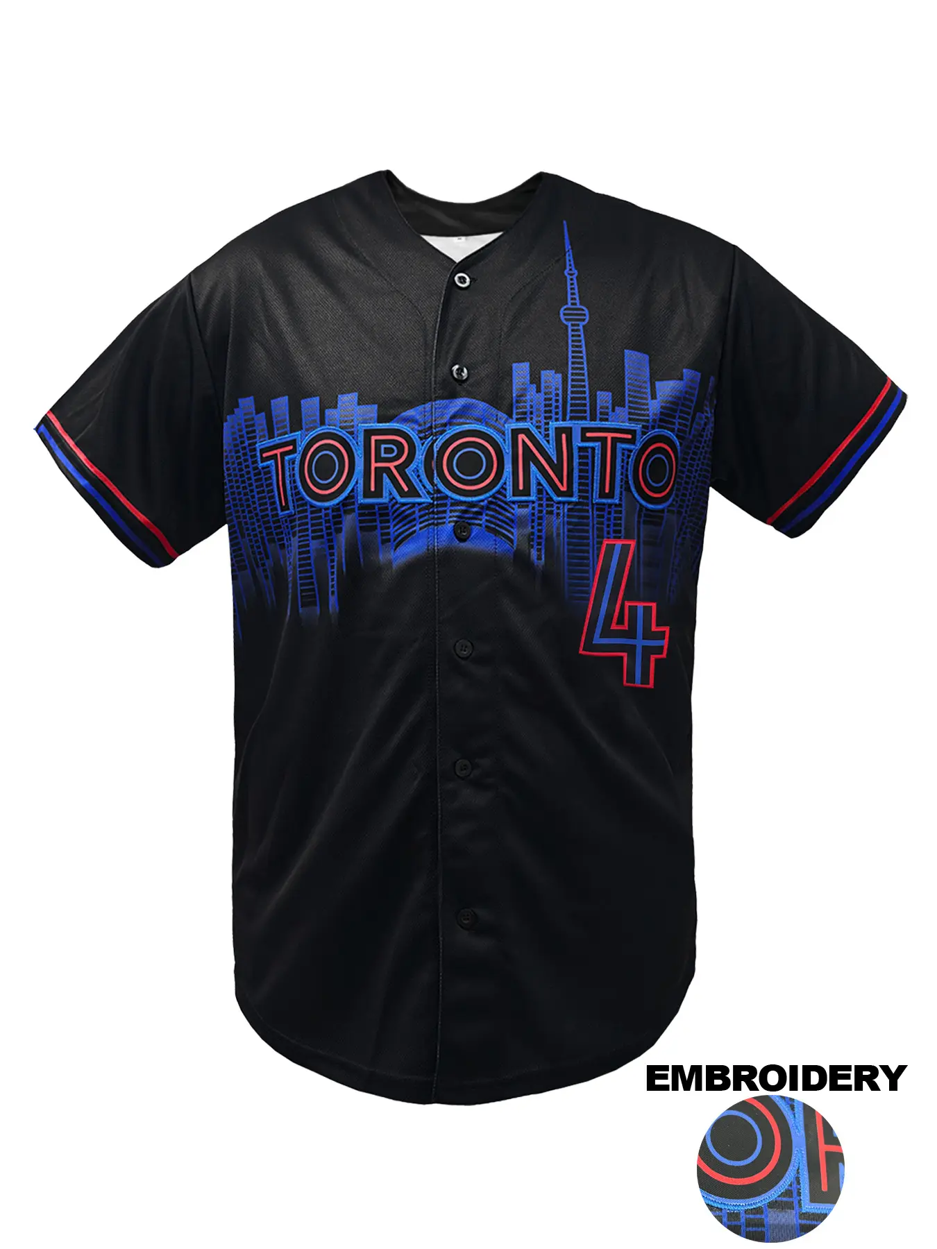 Toronto 4 Embroidered Baseball Jersey Men Women Black Blue Red City Skyline Stitched Sports Shirt Casual Breathable Athletic Top Uniform For Party Daily Wear