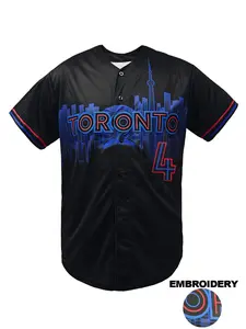 Toronto 4 Embroidered Baseball Jersey Men Women Black Blue Red City Skyline Stitched Sports Shirt Casual Breathable Uniform For Party Daily Wear