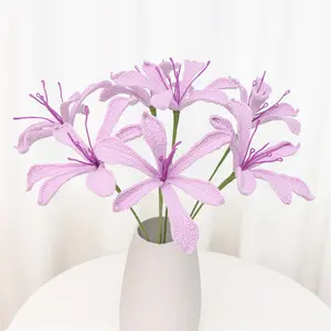 Single Bouquet Artificial Knitted Lily Flower, Home Decor Ornament for Mother's Day Valentine's Christmas Festive Arrangement (vase Not Included)