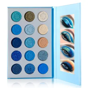 Space Blue Eyeshadow Palette 15 Color Cosmetics Pressed Pigment Christmas Snowflake Eye Shadow Pallete Matte Shimmer Glitter Drama Makeup Eye Shadow Powder Long Lasting Blue Makeup Pallet