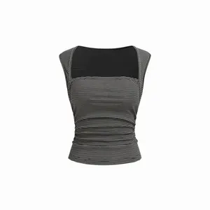 Cider Square Neck Striped Ruched Top