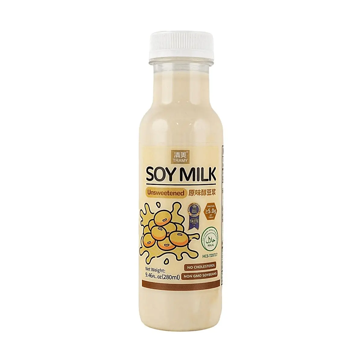 TRAMY Original Unsweetened Soy Milk, 280ml - High Protein (5g/100ml), Non-GMO Soybeans, Healthy Breakfast Drink