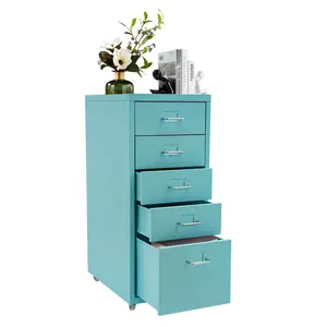 Metal Vertical File Storage Cabinet, Storage Cabinet with 5 Drawers, 5-Drawer Storage Cabinet with Wheels