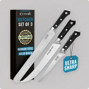 Cutluxe Butcher Knife Set 3-Piece | Brisket, Cimeter, Boning Knife