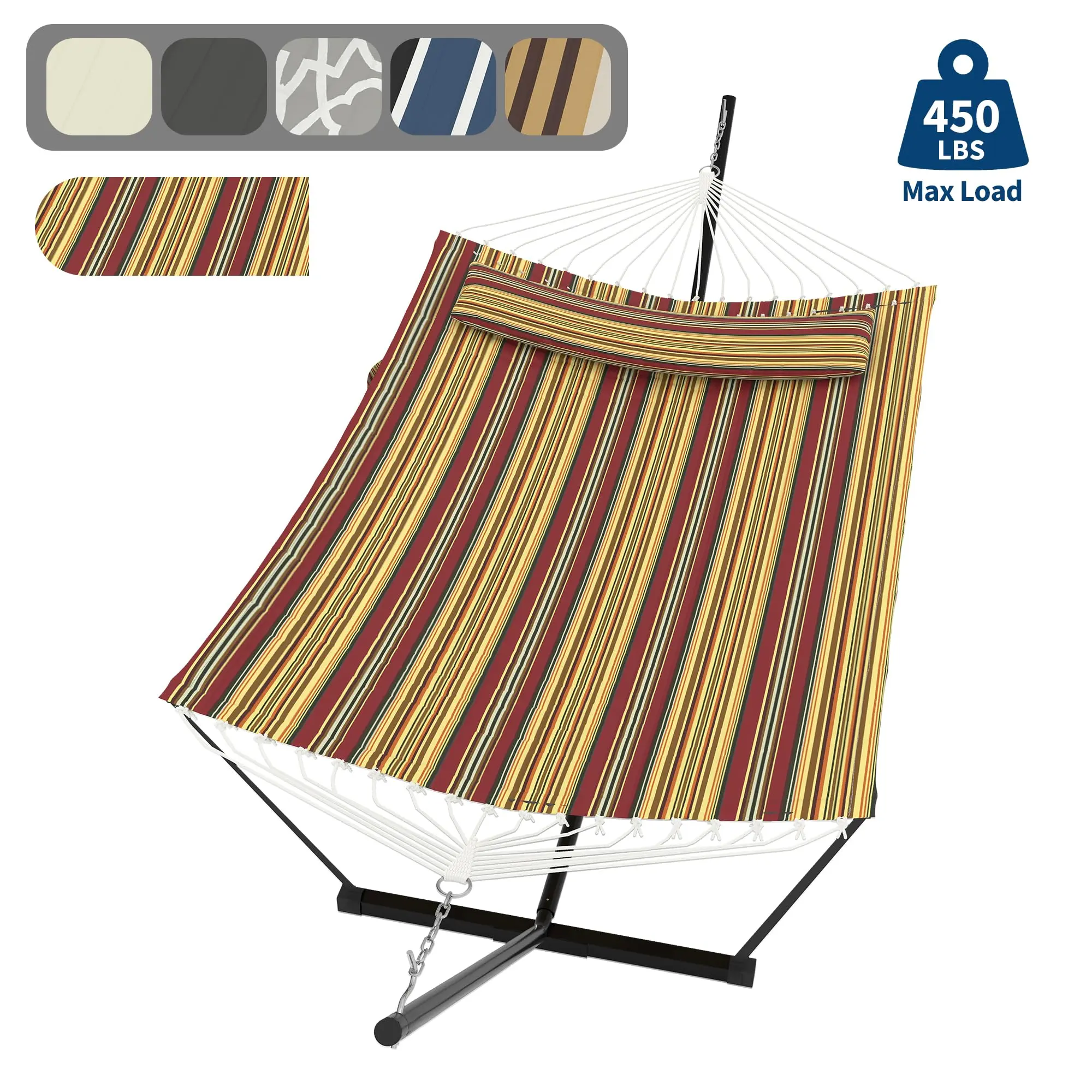 SummerVibes Hammock 2 Person with Stand for Outside, Double Hammock with Stand and Pillow, Max 450 Lbs Capacity , Large Hammock for Outdoor Patio Backyard Poolside