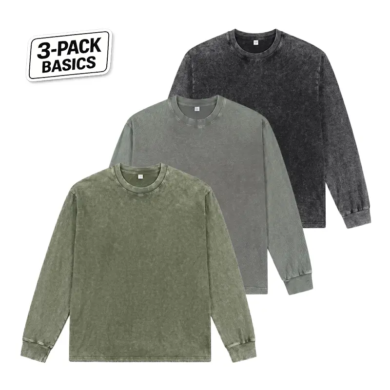 1/3 Pack Unisex Vintage Washed Heavyweight Soft Breathable Cotton Long Sleeve T-Shirt, Loose Fit Baggy Gym Casual Oversized Tee, Couple Outfit for Daily Wear & Outdoor Sports
