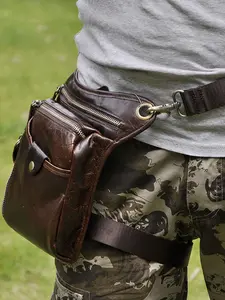 Durable Leather Drop Leg Bag, Multi-Compartment Crossbody Sling Bag for Men, Versatile Thigh Pouch for Motorcycle, Hiking & Outdoor Activities