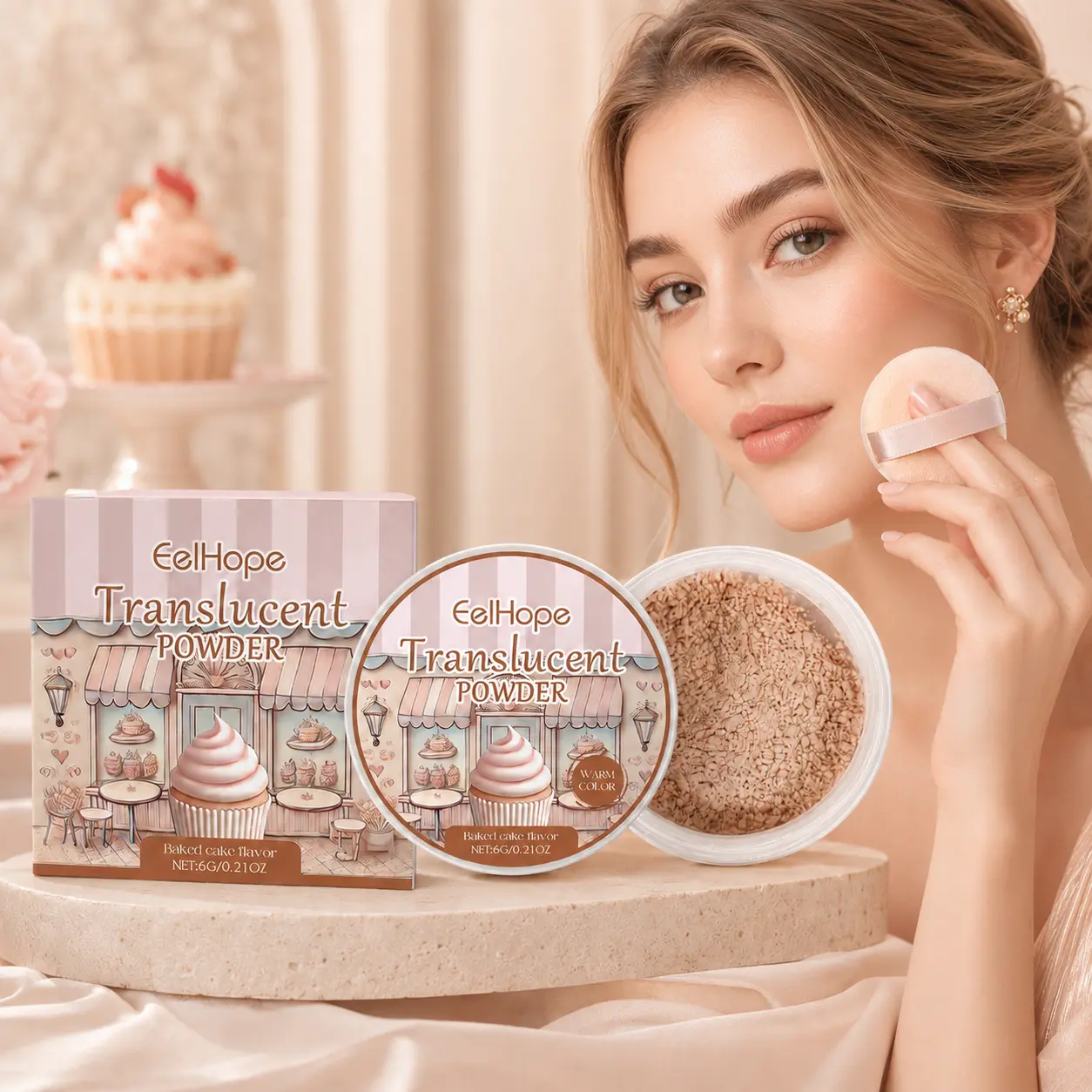 Loose Setting Powder, Translucent Face Powder with Soft-Focus Finish, Lightweight Makeup Setting Powder for Smooth-Looking Skin, Warm Color, 6g / 0.21 oz