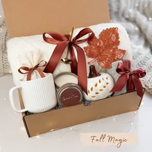 Fall Magic Cozy Gift Box - Autumn Care Package with Mug, Candle, Socks & Chocolate | Perfect Thanksgiving Gift Box | Birthday Gift for Women | Self Care Package