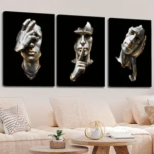 2D Flat 3-Piece Black and White Abstract Figure Canvas Painting, perfect for home offices, bathrooms, living rooms, bedrooms, cafes, and restaurants as wall art decoration, wrapped canvas painting, framed wall art, Easter wall art