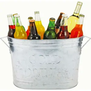 Insulated Drink Galvanized Bucket, Beer and Beverage Tub, Metal Bucket, Ice Buckets for Parties, Holds 5.35 Gallons, Silver