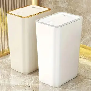 Square Trash Can with One-Touch Lid, Easy Clean Design for Bedroom Kitchen Living Room Public Spaces, Covered Garbage Bin, Household Waste Bin, Home Trash Can