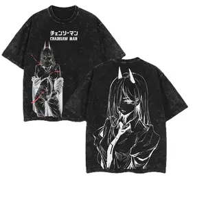 Power Chainsaw Man Double Printed Vintage Washed Shirt, Unisex Oversize Anime Manga Washed T-shirt, Gift For Anime Fan, Anime Lover