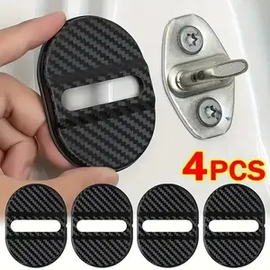 Universal Car Door Lock Cover Protector Set, Durable Abs Plastic, Rust-Resistant, Carbon Fiber Pattern, Fits Most Vehicles, Car Accessories
