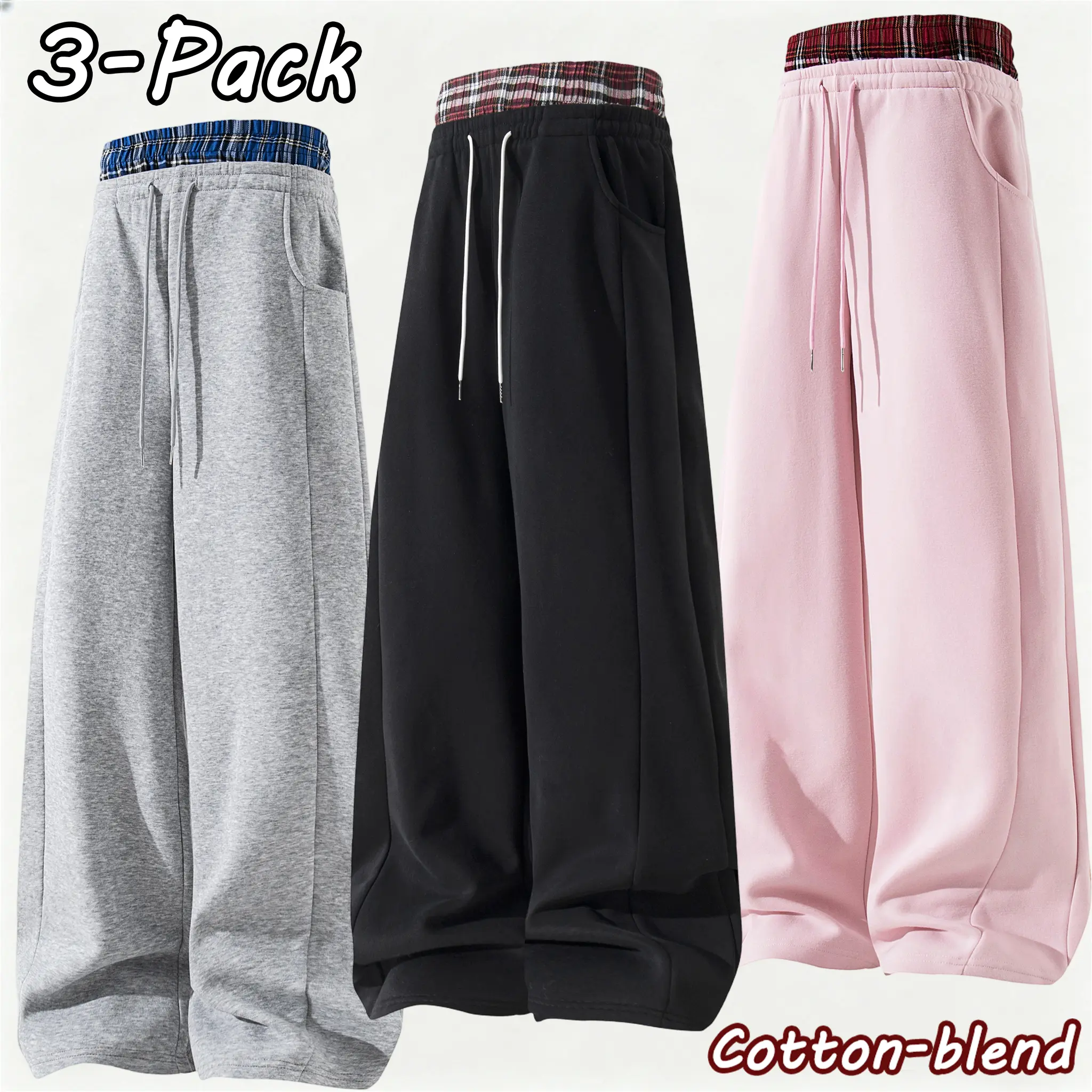 Men’s long pants for autumn/winter with dual waistbands and adjustable drawstrings, versatile for everyday casual wear and outdoor travel.