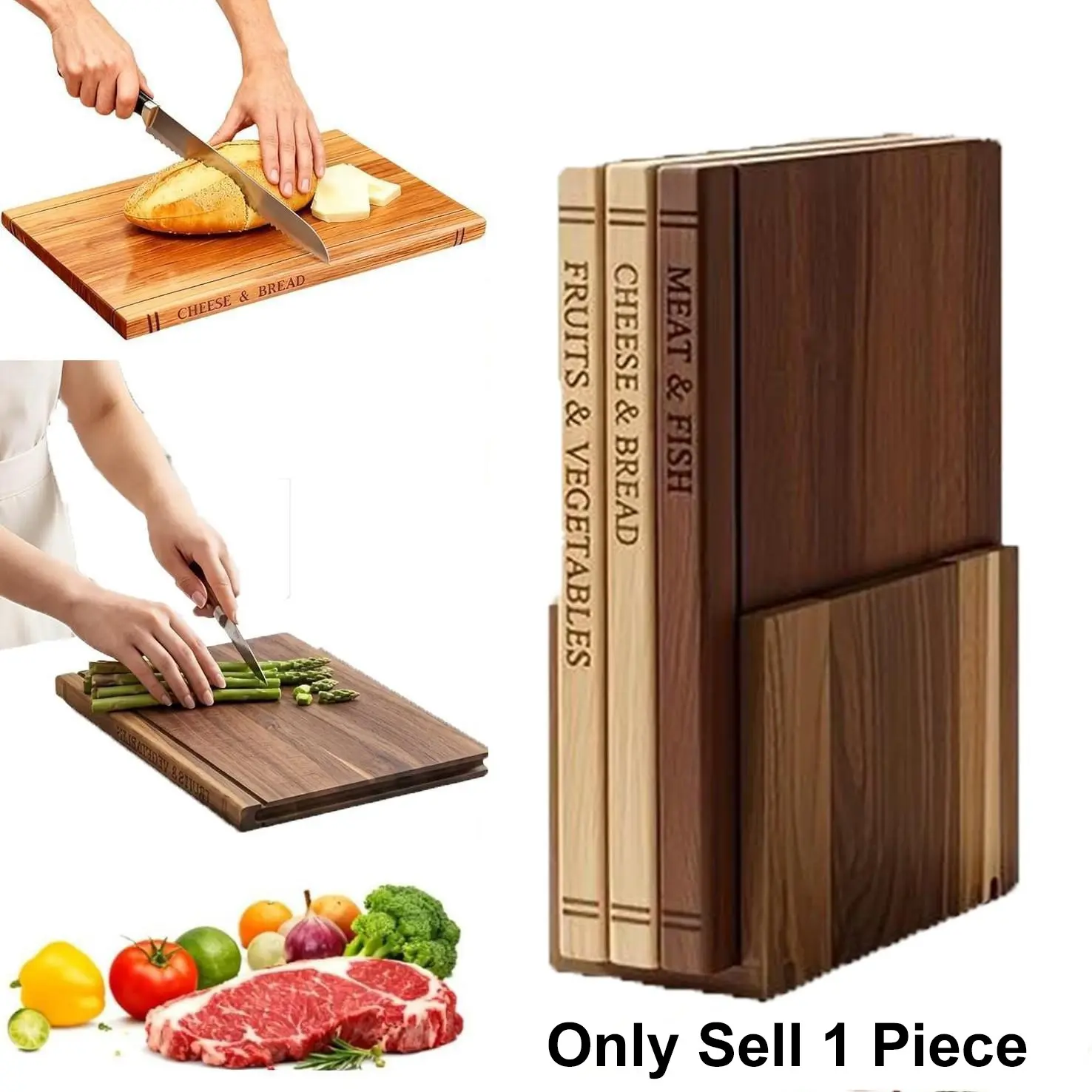 Vintage Striped Wooden Cutting Board, Kitchen Meat & Vegetable Chopping Block, Durable Chopping Board, Home Food Presentation, Restaurant Decor Dual Use, Kitchenware, Durable Cutting Boards, Cutting Boards for Kitchen