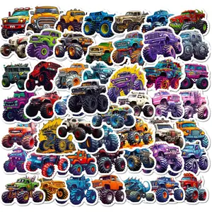 50pcs Cartoon Monster Truck Pattern Graffiti Set, Waterproof Decoration For DIY Sticker Packs