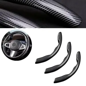 3 Piece Clip on Car Steering Wheel Booster Cover Set - Carbon Fiber Pattern, Breathable and Comfortable Protector Non-slip Steering Wheel Cover, Universal Fits for 99% Car 15" Diameter 37-38 cm, Car Interior Accessories (Black)