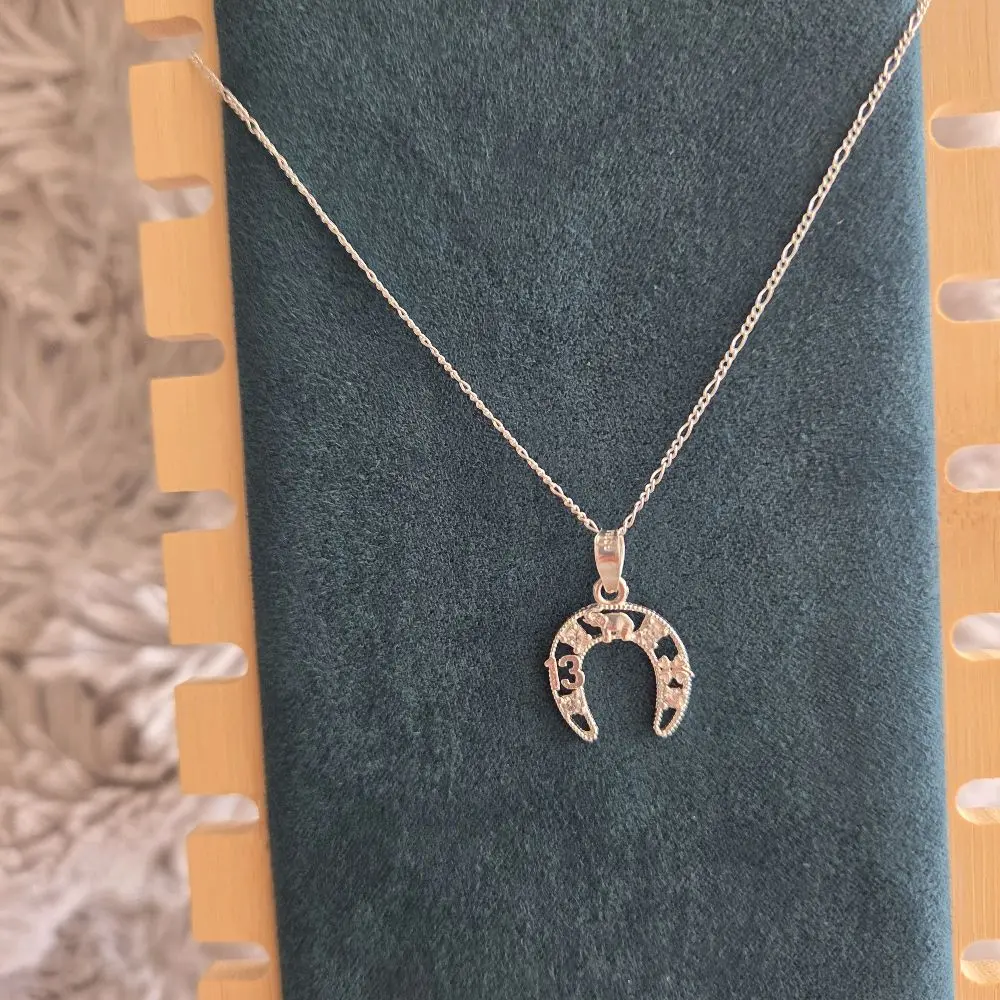 925 Mexican Silver Delicate Figaro Necklace Chain, Lucky Horseshoe Pendant, 1-Size Female Daily Fashion Accessory