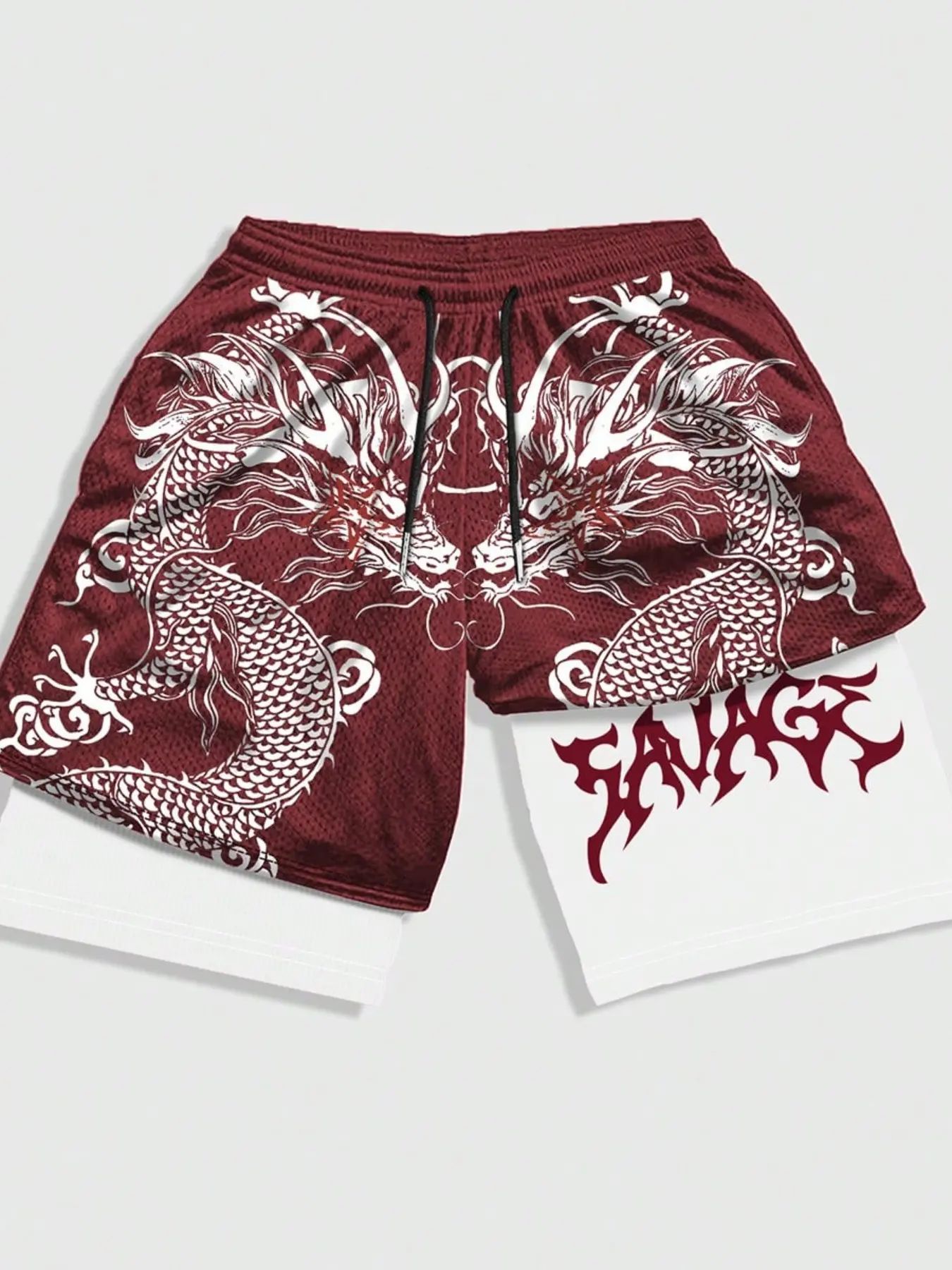 Men's Anime Spring Summer Casual Gothic Print Sports Mesh Basketball Shorts, Athletic Mesh Shorts, Two-In-One Design, Ideal for Daily Wear, School, Halloween, Breathable Sports Shorts, Active Shorts, Fashion Athletic Shorts, Breathable Printed Shorts
