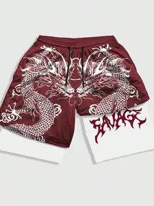 Men's Anime Spring Summer Casual Gothic Print Sports Mesh Basketball Shorts, Athletic Mesh Shorts, Two-In-One Design, Ideal for Daily Wear, School, Halloween