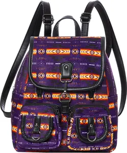 Nu Trendz Aztec Small Backpack for Women Casual Mini Daypacks Purse with Adjustable PU Leather Straps High-Quality Cotton Material Southwest Style Design Multiple Pockets