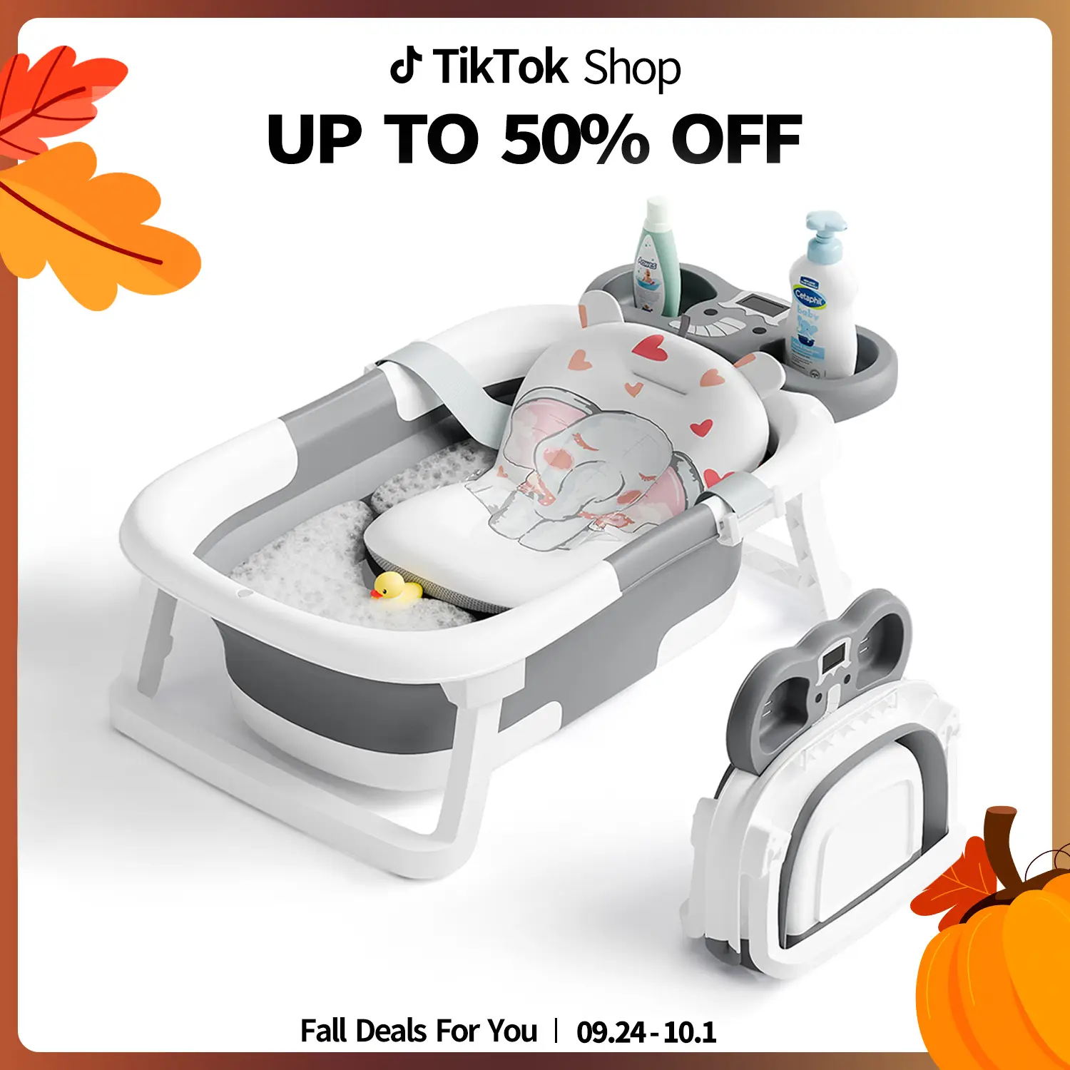 [September Restock Price]Foldable Baby Bathtub with Real-Time Temp Monitor, Floating Cushion, Bath Chair, Safe & Comfortable for Newborns & Toddlers,