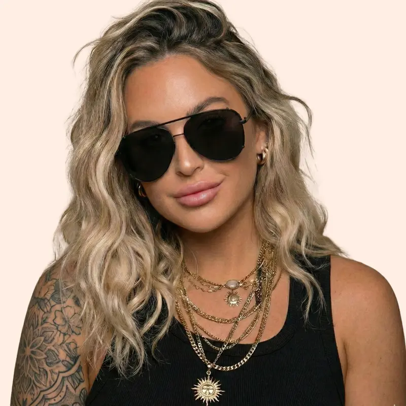 OTRA x Grandquist Maddy Black Oversized Sunglasses -Chunky Aviator