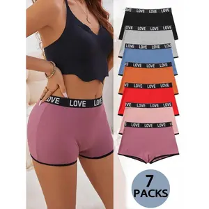 Women's 1pcs Letter Tape Contrast Binding Ribbed Boxer Brief, Soft Comfy Breathable Minimalist Panty for Daily Wear, Underwear for All Seasons