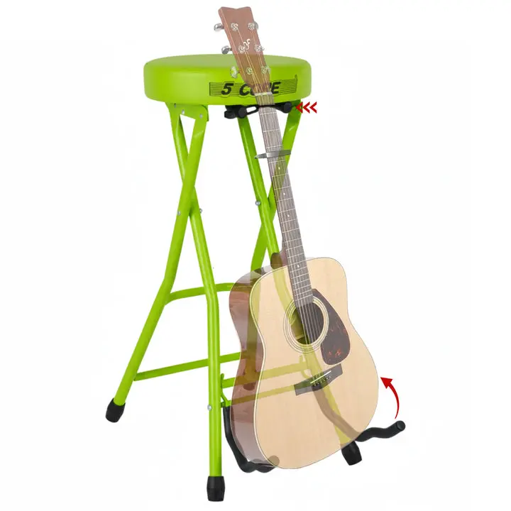 5Core Guitar Stool 3.15" Padded Chair Foldable Heavy Duty Music Seat Built in Foot Rest Guitar Stand
