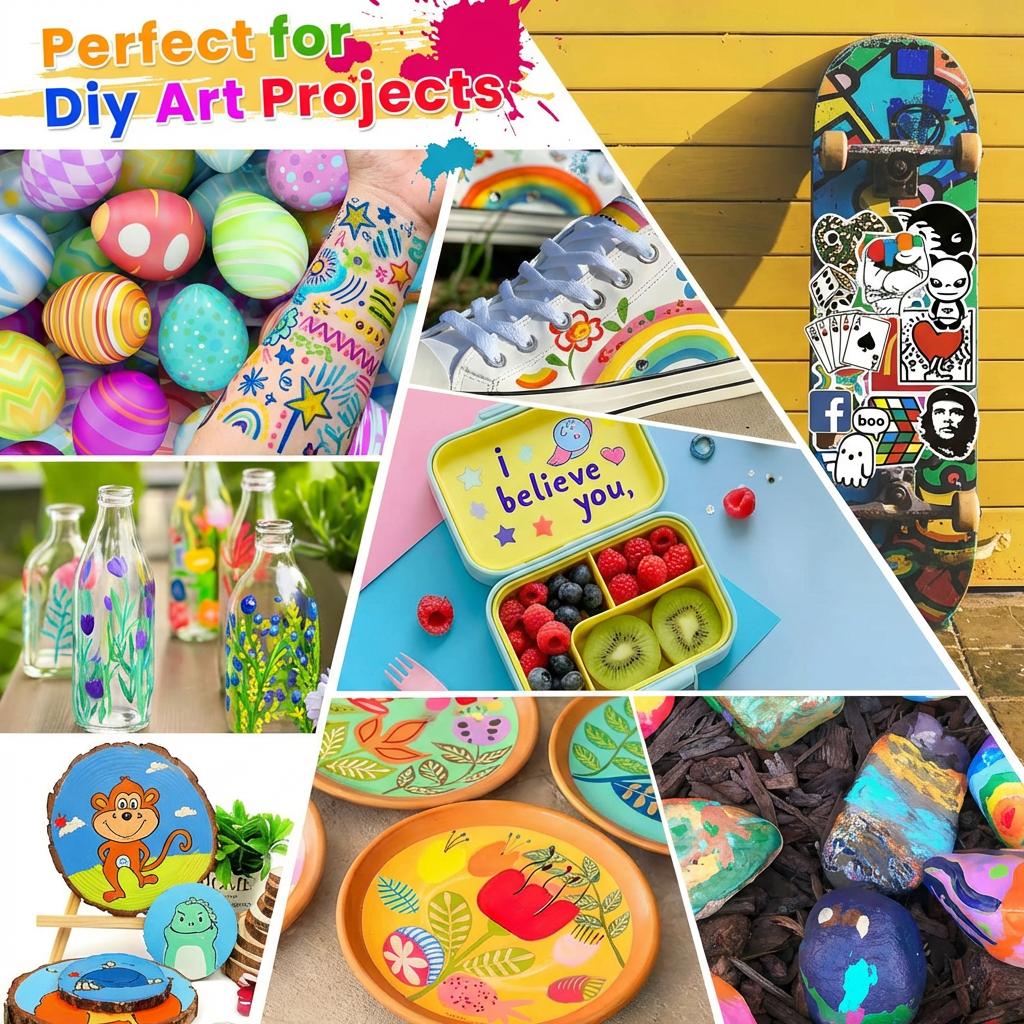 24Colors Dual Tip Acrylic Paint Pens for Rock & Glass Painting, Free Coloring Book, Creative DIY Art Gifts