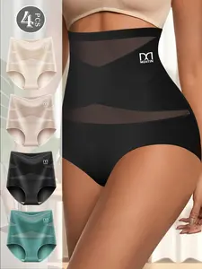 QUASTI 4-Pack High-Waisted Breathable Cotton Crossover Shaping Tummy Control Panties, Silk Crotch, Soft, Shaping and Firming for Hip Lifting, Basic Comfortable Shaping Panties Womenswear, Sizes S-XXL