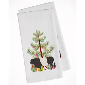 212 MAIN Belted Galloway Cow Christmas White Cotton Cloth Kitchen Towels - Set of 2, Belted Cow 2 Towels for Home Kitchen Use, Two Towels