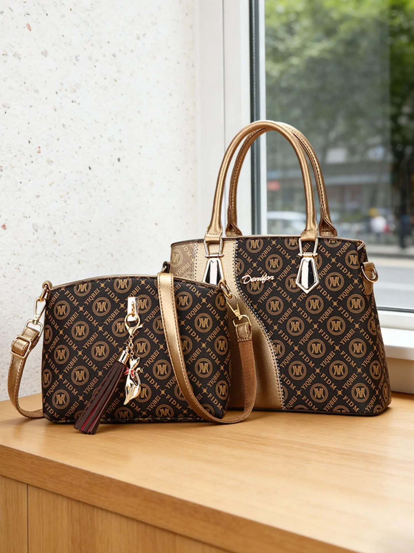 Women's Handbag Set with Shoulder Bag, Classic Print Large Capacity, Vintage Crossbody Bag, Mother's Day Gift for Mom and Elders