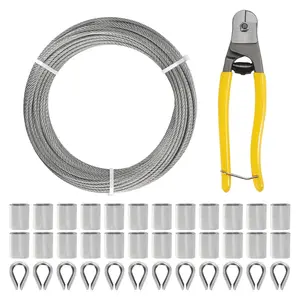 1/8 Inch Stainless Steel  Kit 164FT, 7x7 Strands Wire Rope with Aluminum Crimping Sleeves and Stainless Steel Thimbles for  Climbing, Deck Railing System, and Outdoor Hanging kit