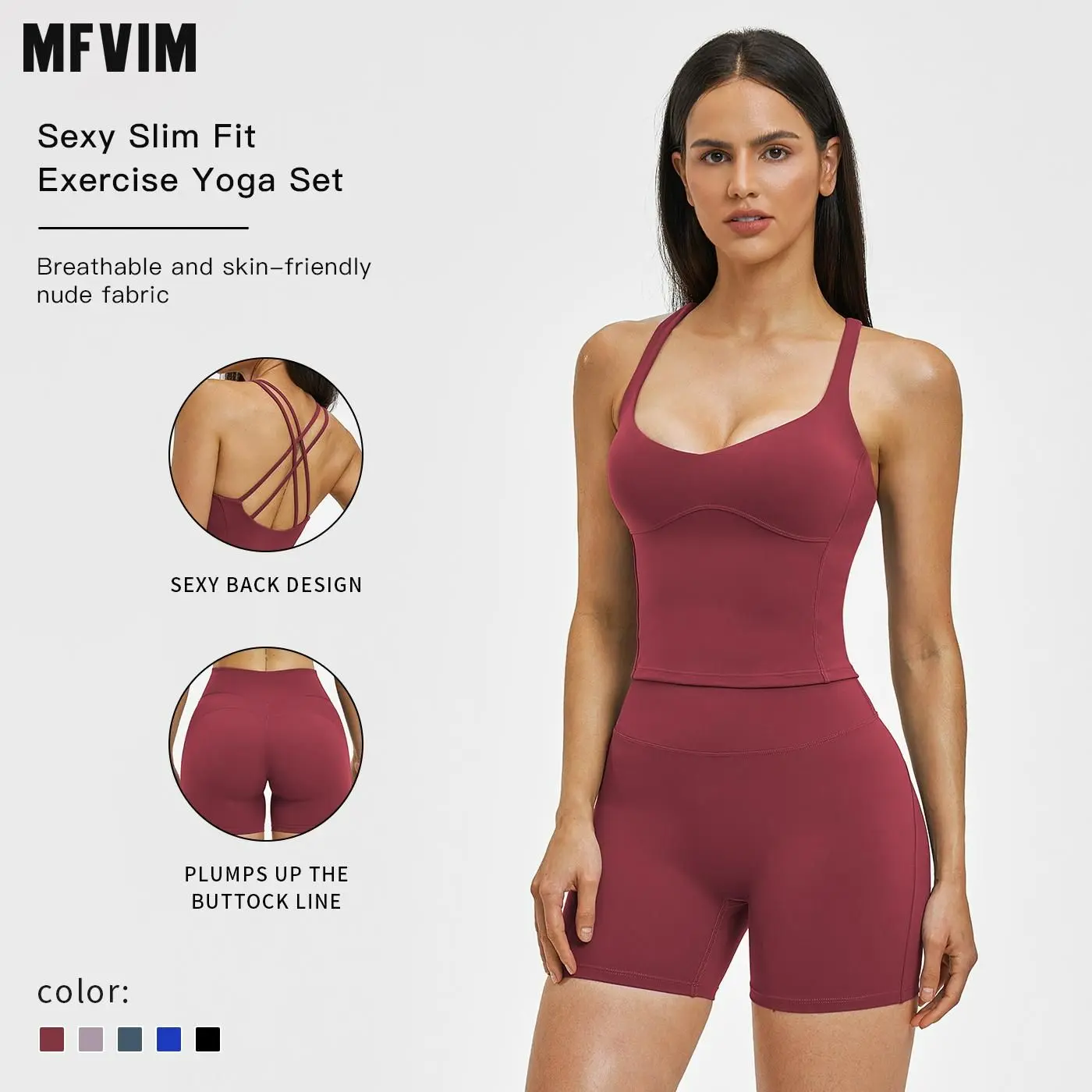MFVIM Workout Sets Women, Solid Thin-Strap Cross-Back Tank Top and High-Waisted Shorts, 2-Piece Athletic Yoga Outfit, Athletic Yoga Set,travel essentials,camping essentials, Sports Fitness Outfit