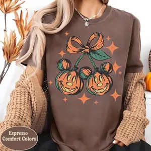 Comfort Colors Espresso Halloween Pumpkin Shirt Mickey Ears Fall Tee Spooky Graphic T-Shirt Unisex Gift for Halloween & Fall Seasons