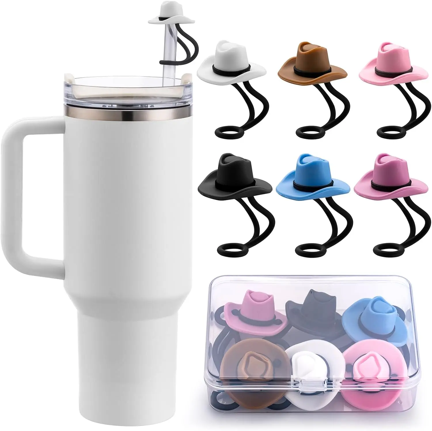 Silicone Cowboy Hat Cover Caps for Stanley 30-40 oz Drinkware, 10mm (0.4in) Tumbler Accessories, Cute Women’s Gift Ornaments